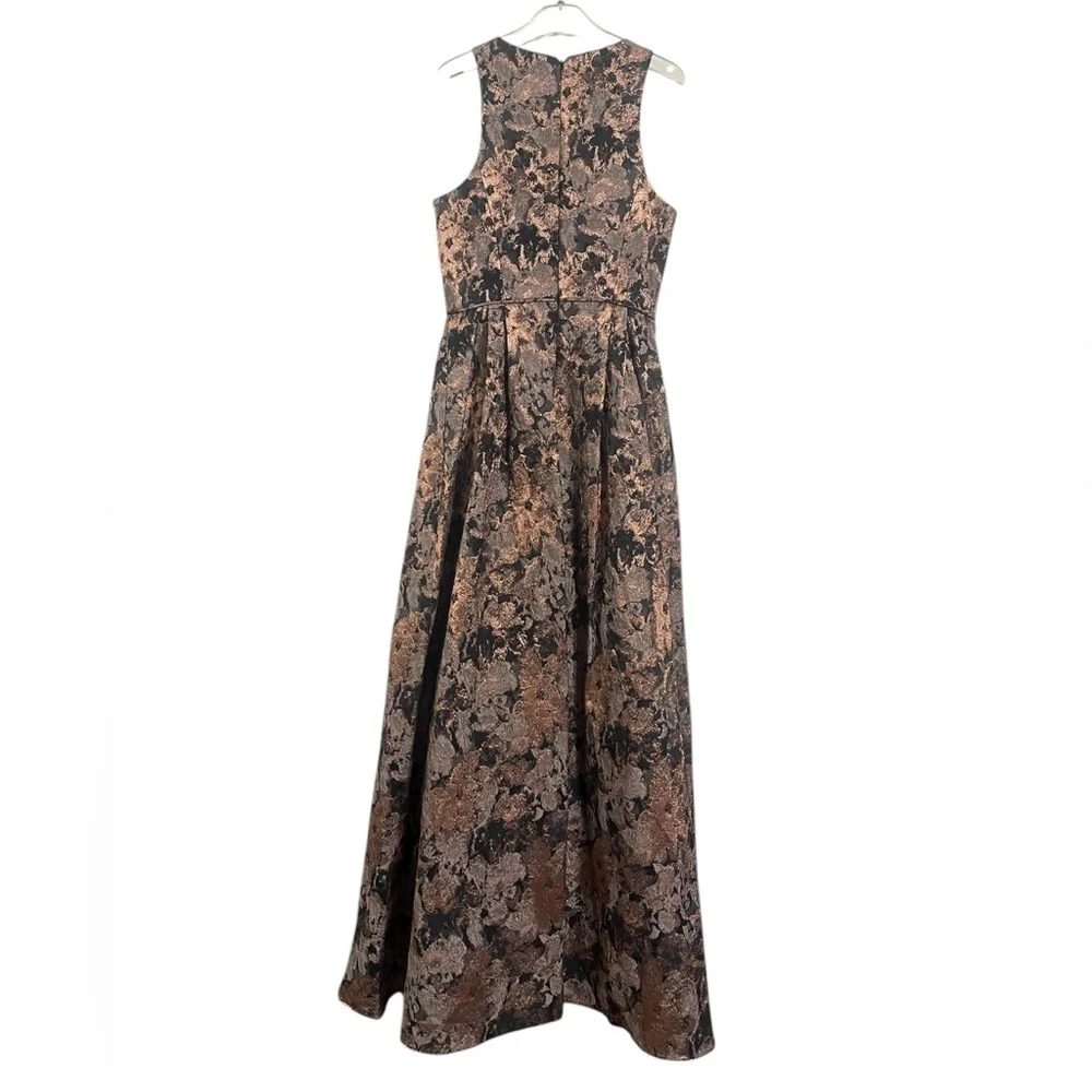 JOHNNY WAS Bronze Metallic Jacquard Sleeveless Pleated Maxi Dress Ball Gown
